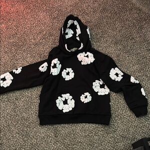 Black Hoodie with White Floral Pattern